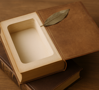 Geheimes Buch mit Lorbeerblatt