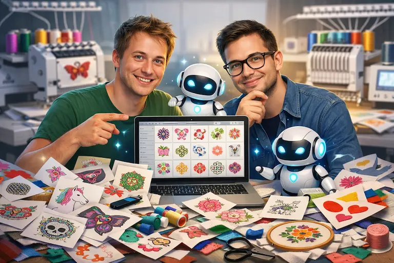 Mit KI gegen das Stickdatei-Chaos: Max und Linus sortieren dein Muster-Wirrwarr