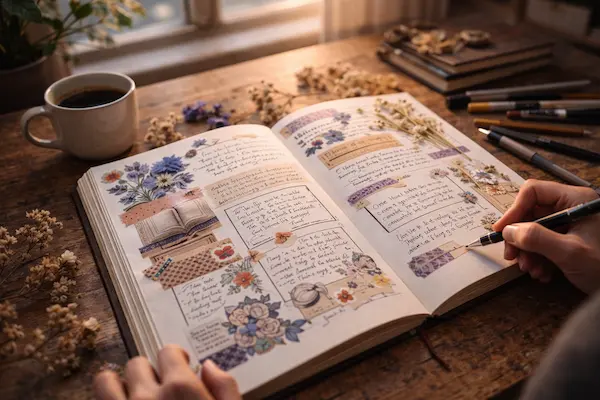 Das Lesetagebuch als kreatives Scrapbook  Bücher erleben und festhalten