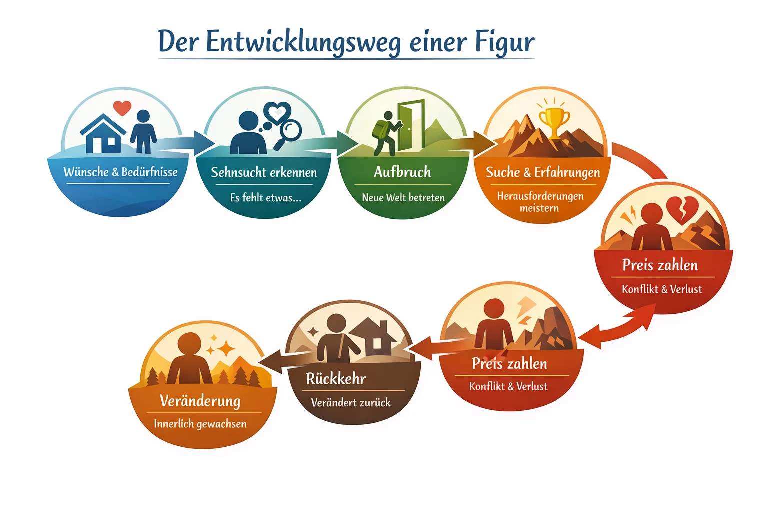 Der kreative Prozess der Geschichtenerzählung durch Dan Harmons Story Circle. Der kreative Prozess der Geschichtenerzählung durch Dan Harmons Story Circle.