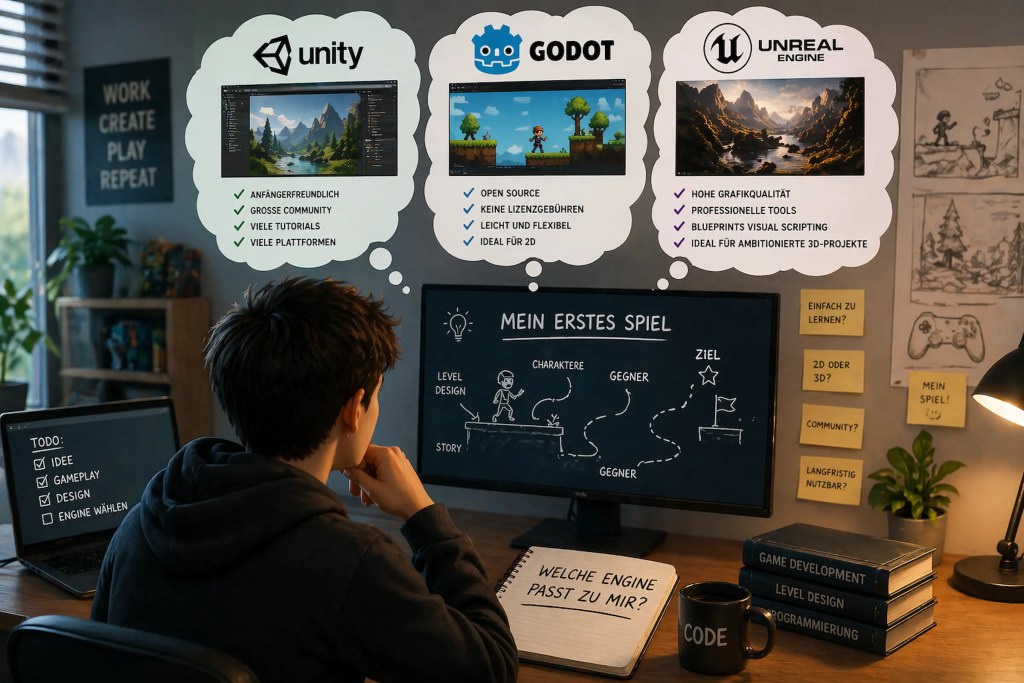 Unity, Godot oder Unreal: Welche Engine passt zu eurem ersten Spiel?